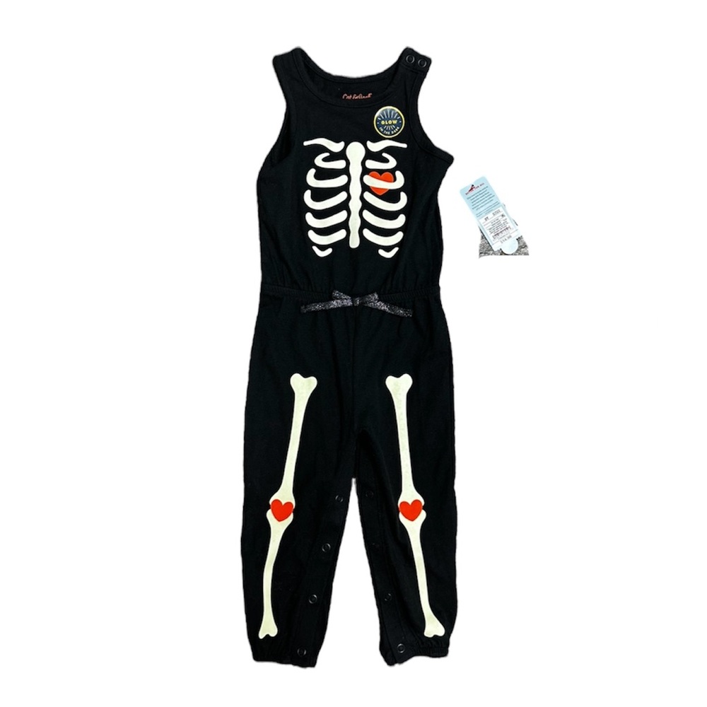 NWT Cat & Jack sleevless glow in the dark skeleton jumper Halloween size 2T